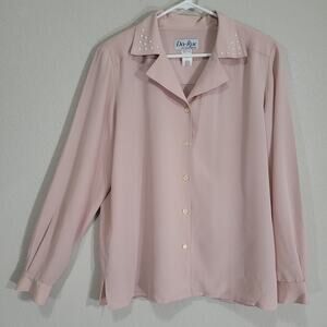 Vintage Blouse Da Rue of California Women 12 Pink Button Down Long Sleeve Dressy